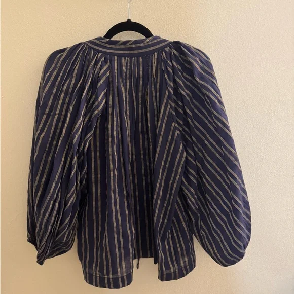 Daughters of India Striped Sapphire Poet Blouse in Size XSmall (Never Been Worn)